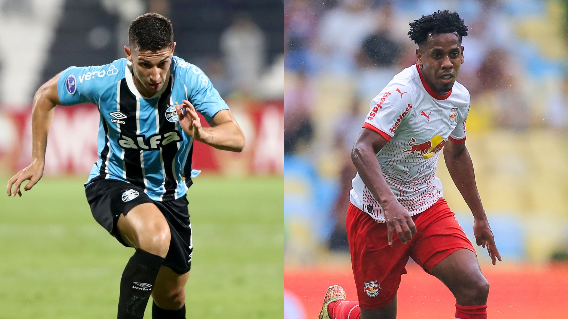 Escudos do Grêmio e RB Bragantino em campo