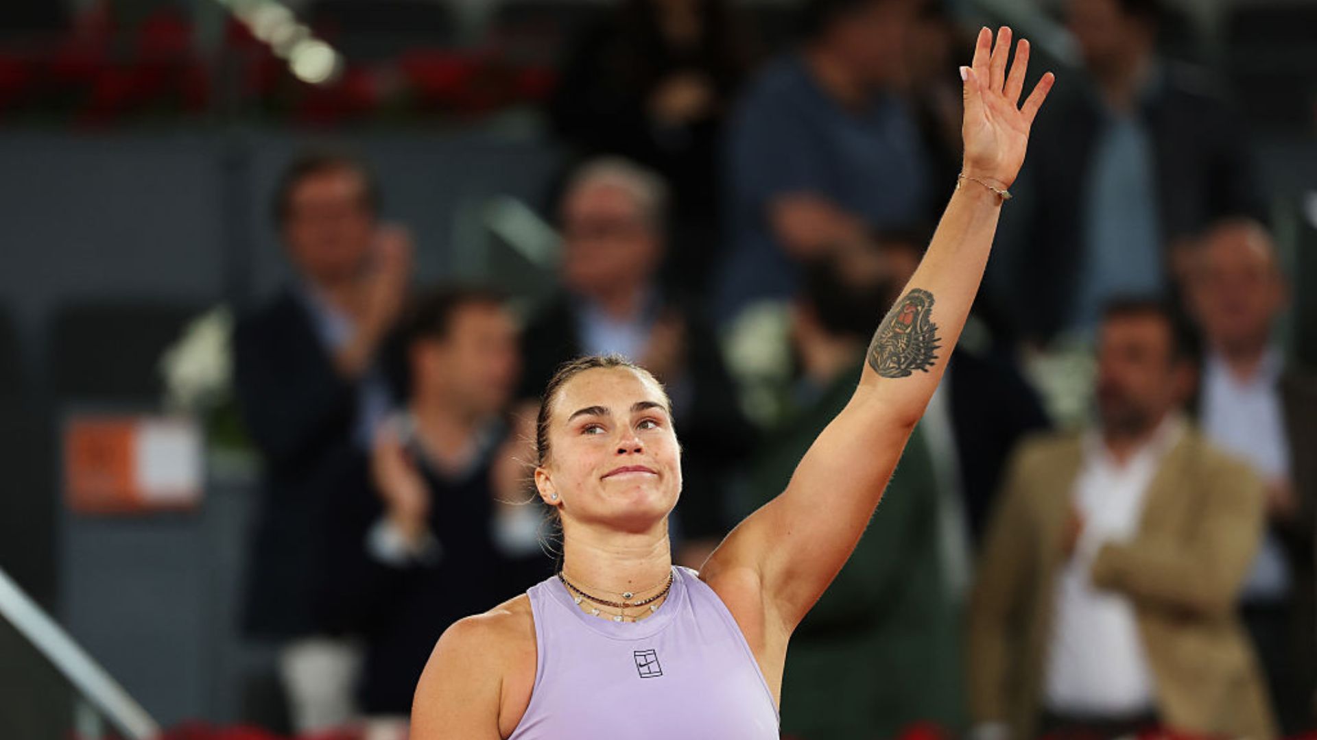 Aryna Sabalenka comemorando vitória no Madrid Open